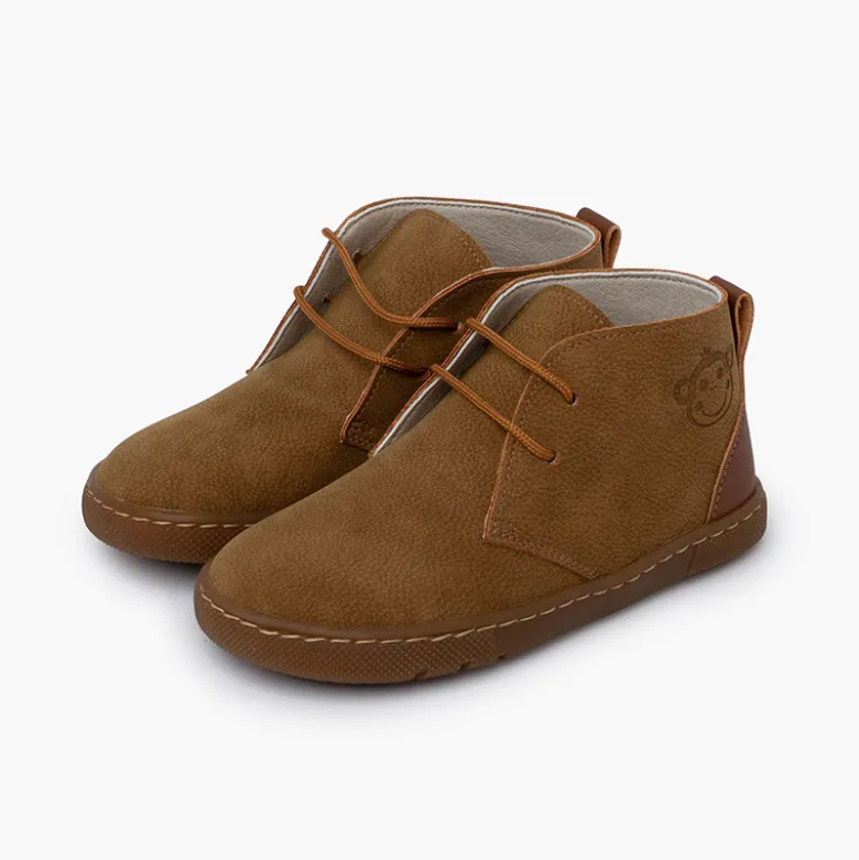 Botas niño barefoot cordones talonera cuero