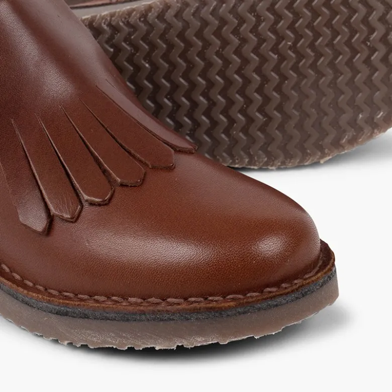 Botines piel niña lengüeta flecos