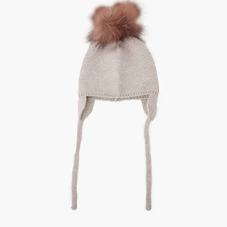 Gorro lana orejeras y pompón pelo