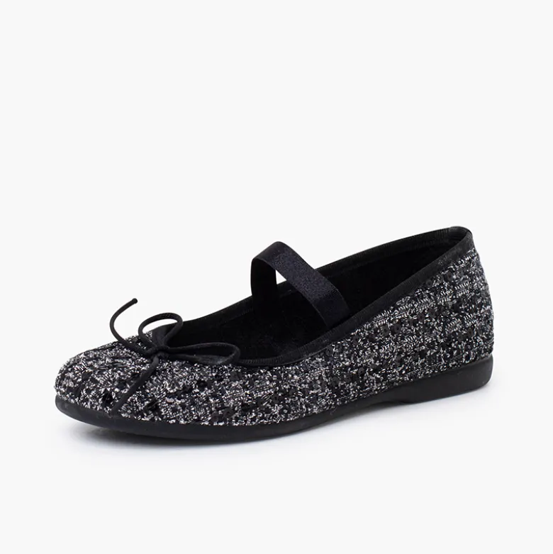 Merceditas elástico tweed brillo