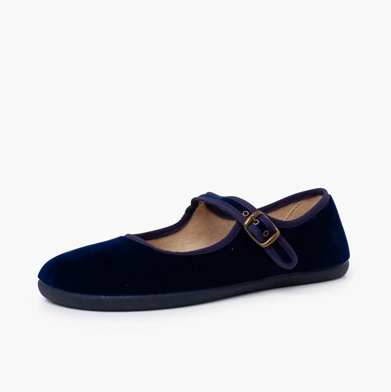 Merceditas mujer barefoot terciopelo hebilla