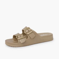 Sandalias Mujer doble hebilla colores metálicos