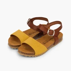 Sandalias niña bio cuero niña y serraje grabado