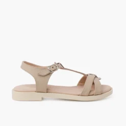 Sandalias niña de piel suave con tira central trenzada