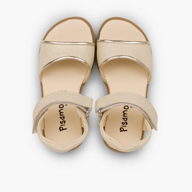 Sandalias niña piel grabada brillante tira adherente