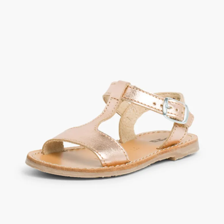Sandalias Niña Piel Lisa Metalizada