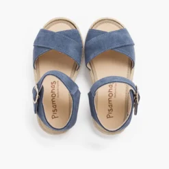 Sandalias niña serraje y yute tiras cruzadas