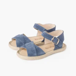 Sandalias niña serraje y yute tiras cruzadas