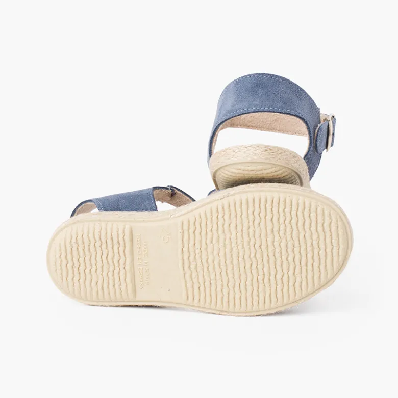 Sandalias niña serraje y yute tiras cruzadas