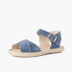 Sandalias niña serraje y yute tiras cruzadas