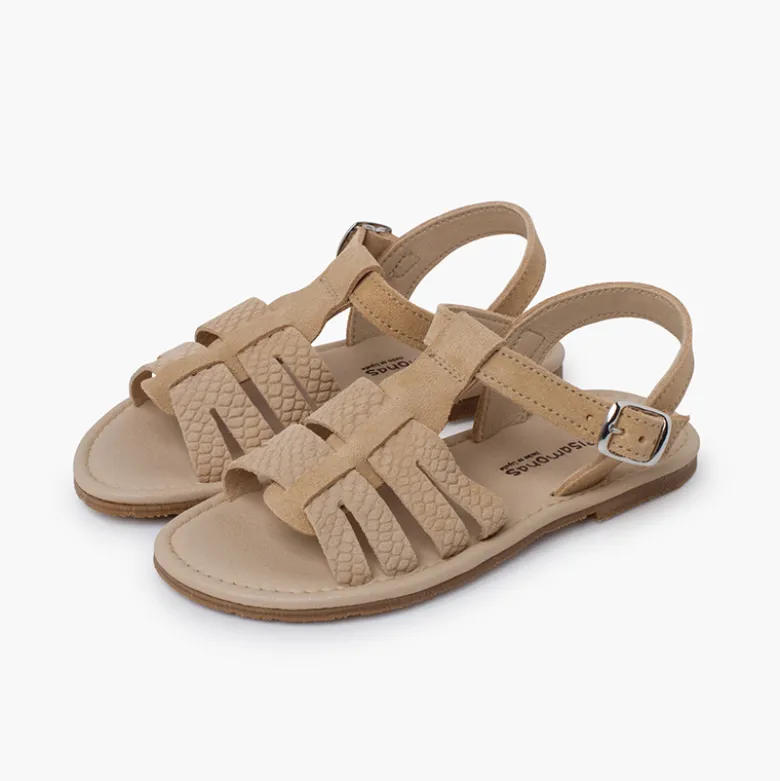 Sandalias niña tipo gladiador piel grabada