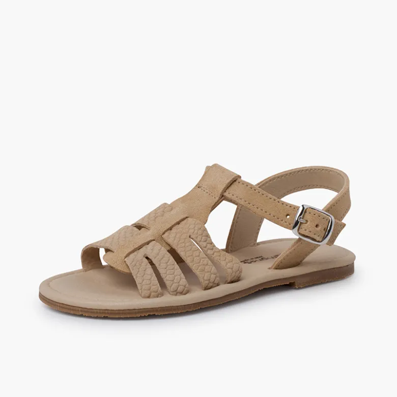 Sandalias niña tipo gladiador piel grabada