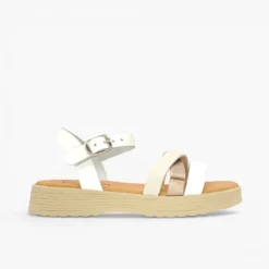 Sandalias niña tiras hebilla piso trenzado