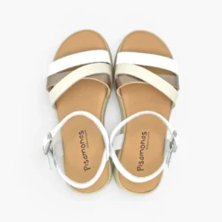 Sandalias niña tiras hebilla piso trenzado