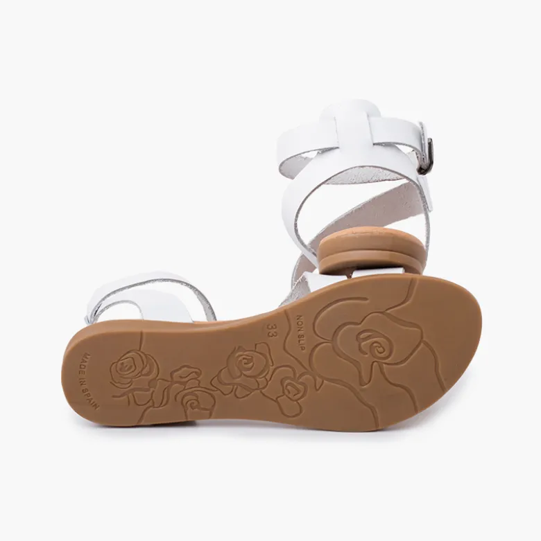 Sandalias niña y mujer tira cruzada pulsera hebilla
