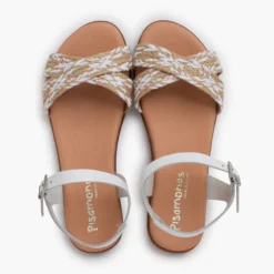 Sandalias niña y mujer. Tira de yute cruzada en la pala