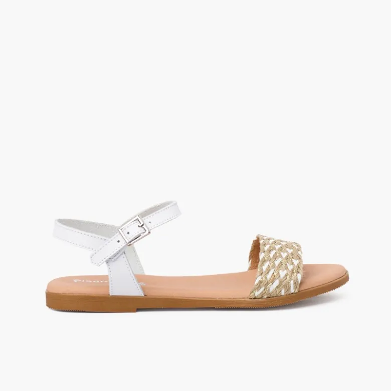 Sandalias niña y mujer tira trenzada yute
