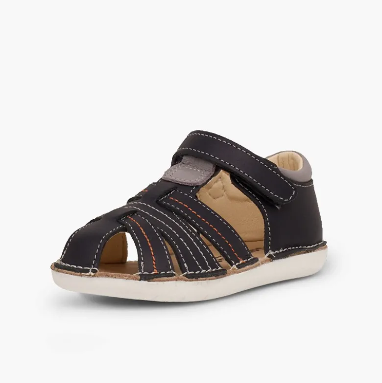 Sandalias Piel Niño con tira adherente Cangrejera