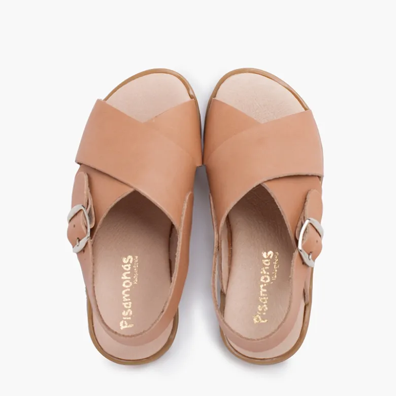 Sandalias unisex piel cruzada tiras anchas