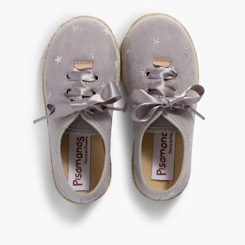 Zapatillas bordado estrellas cordones raso